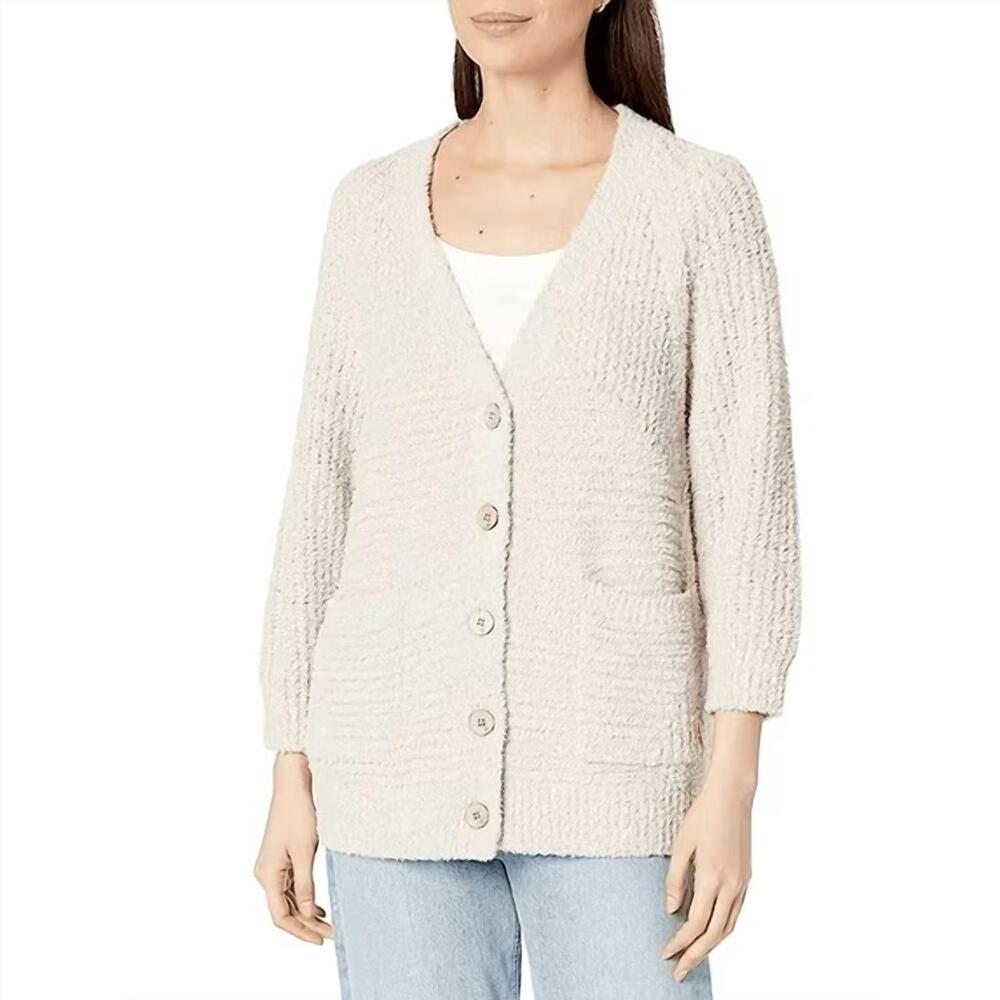 NEW BAREFOOT DREAMS women's cozy twist raglan cardigan in stone